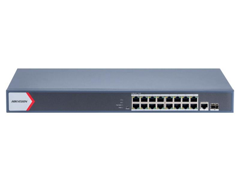 Switch De 16 Puertos PoE Gigabit y 2 Puertos De Fibra Óptica Gigabit Hikvision