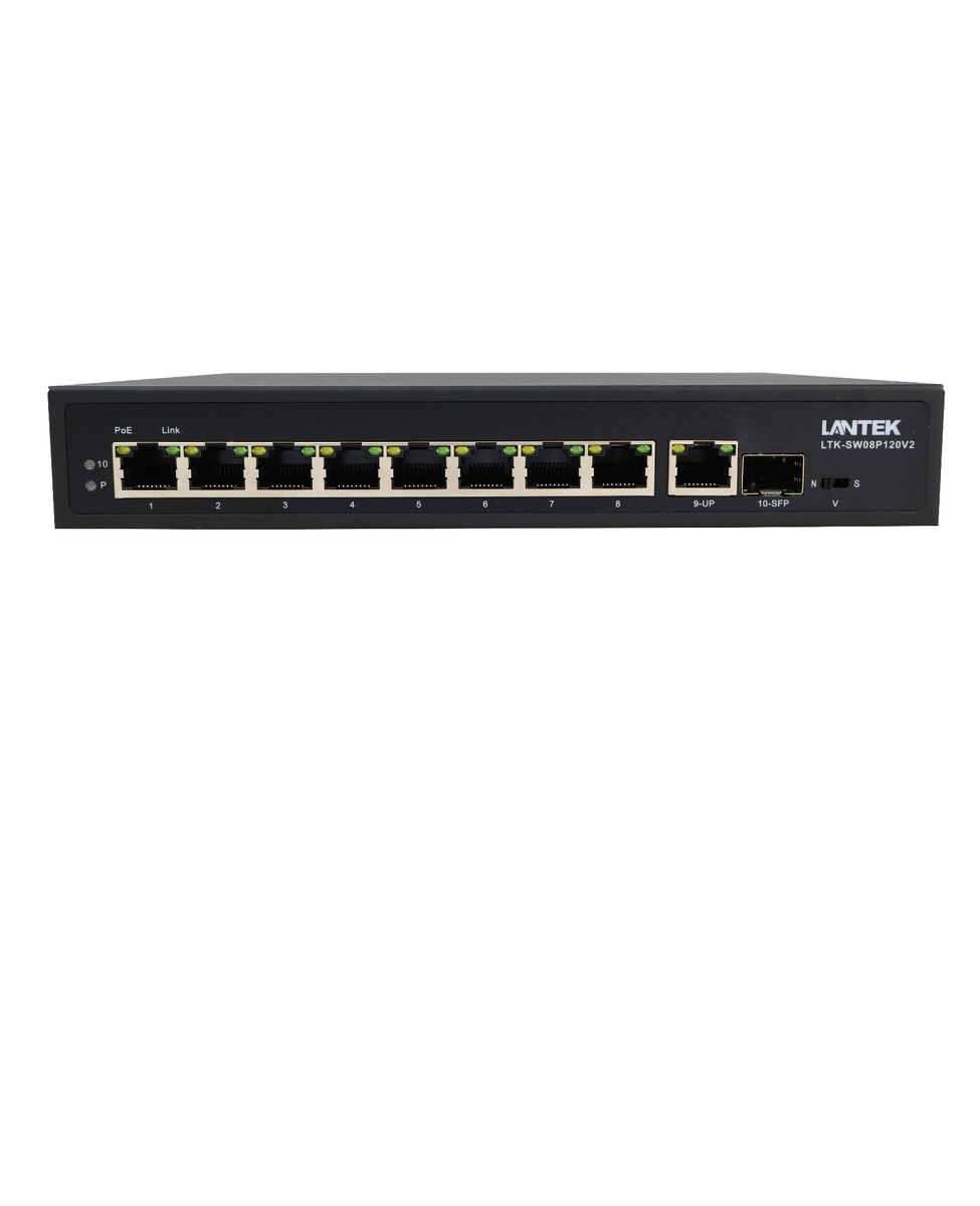 Switch POE 8FE 10/100 + 1 GE + 1 SFP 120W 6KV LR hasta 250 Mtrs, LANTEK