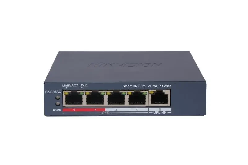 Switch de 4 puertos Ethernet Unmanaged POE 60W. Hikvision
