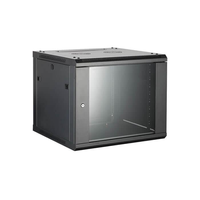 Gabinete de pared armado - Ancho 600mm - Profundidad 450mm- 9U, puerta de vidrio templado