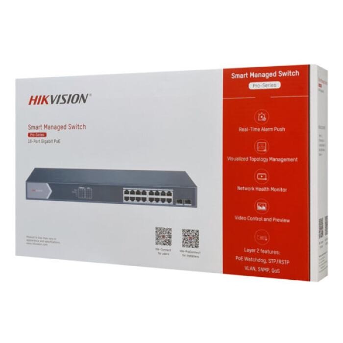 Switch Hikvision 16 Puertos Gigabit PoE+ / Administrable / Hasta 300 metros