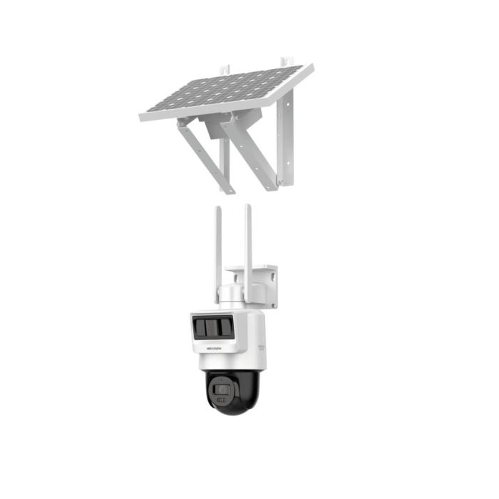 Kit Solar IP All in One con doble detección (Radar + PIR), cámara PT IP de 4 MP con lente de 4 mm, panel solar integrado y batería de litio de 90 Wh