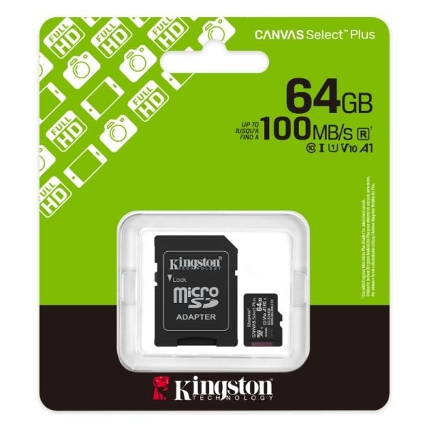 MEMORIA MICRO SDXC 64GB KINGSTON CLASE 10 UHS-I U1 100 MB/S PARA DISPOSITIVOS Y CAMARAS ANDROID
