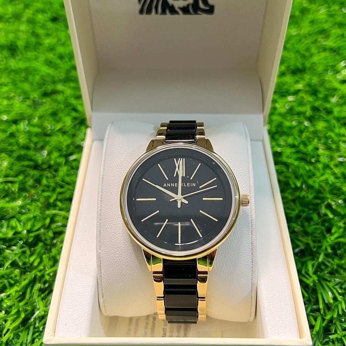 Anne Klein Resin Bracelet Watch - black & gold (AK/010)