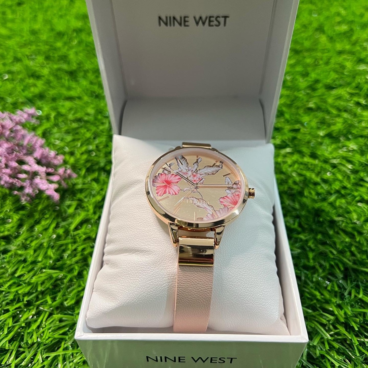 Nine West Floral Dial Strap Watch - blush pink (NW/002)