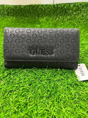 Guess Debossed Slim Tri-fold Wallet - black