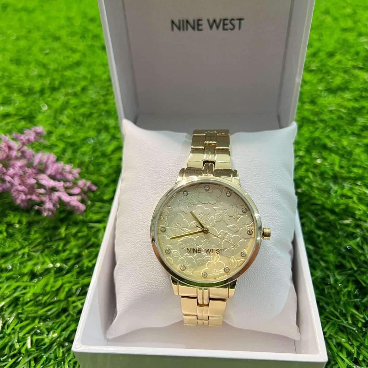 Nine West Floral Dial Watch with crystals - gold (NW/013)