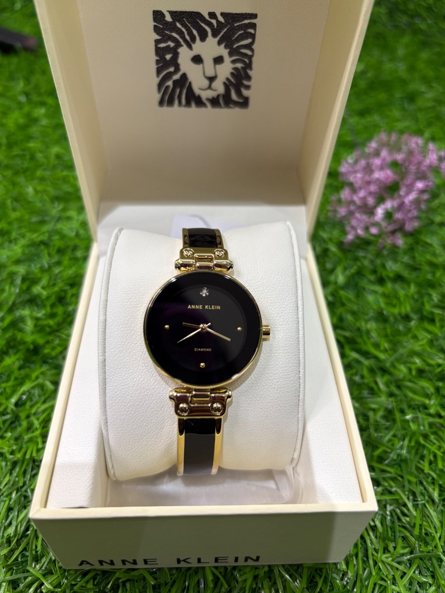 Anne Klein Genuine Diamond Bangle Watch - black/gold (AK/022)