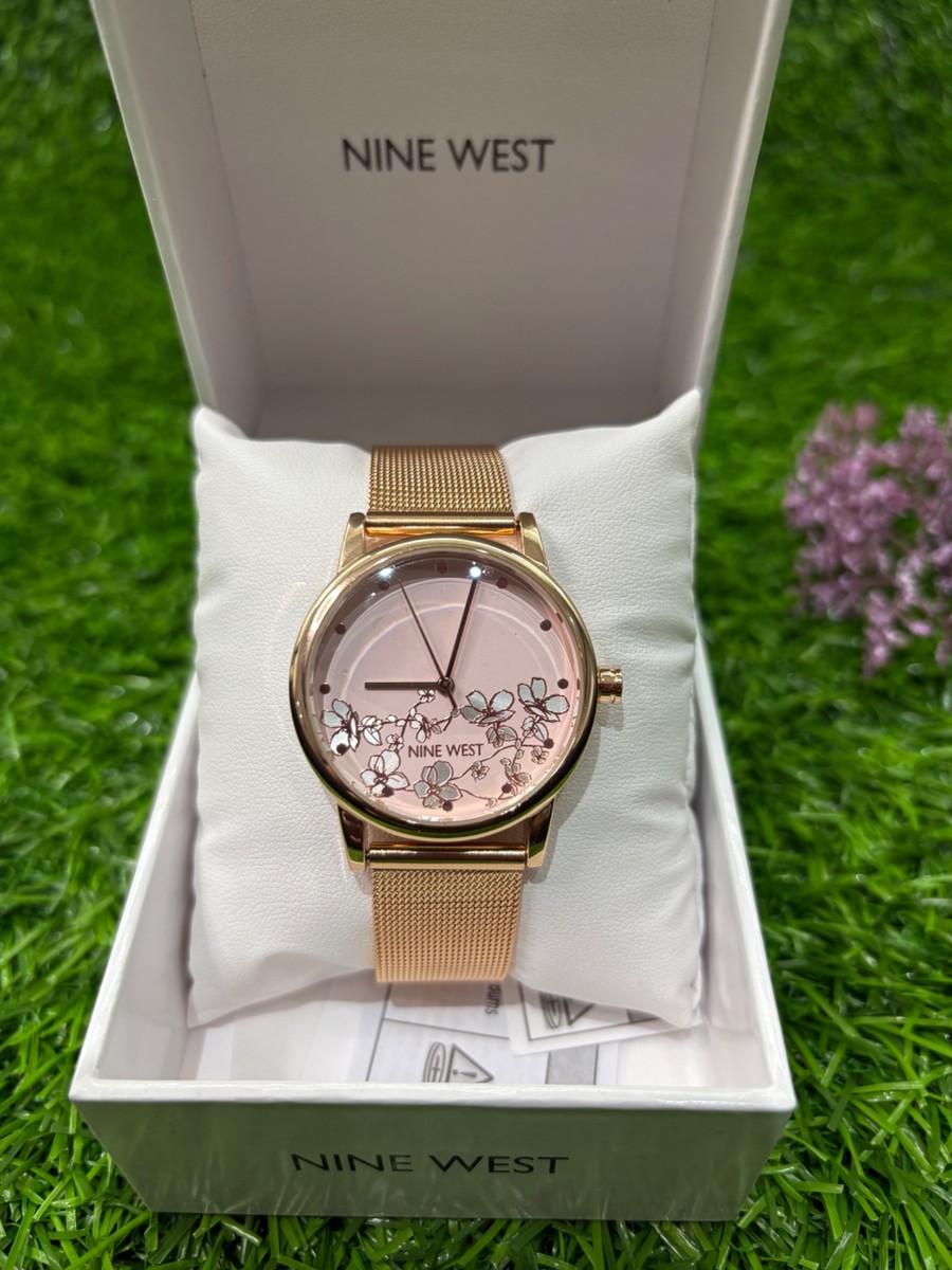 Nine West Mesh Bracelet Watch w/ Floral Dial - rose gold (NW/033)