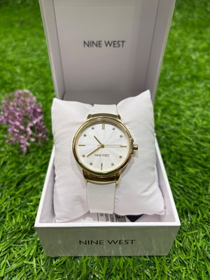Nine West Faux Leather Band Watch - white/gold (NW/044)