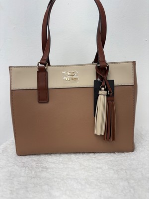 Nine West (Gracen) Color-block Satchel with tassel - brown/beige