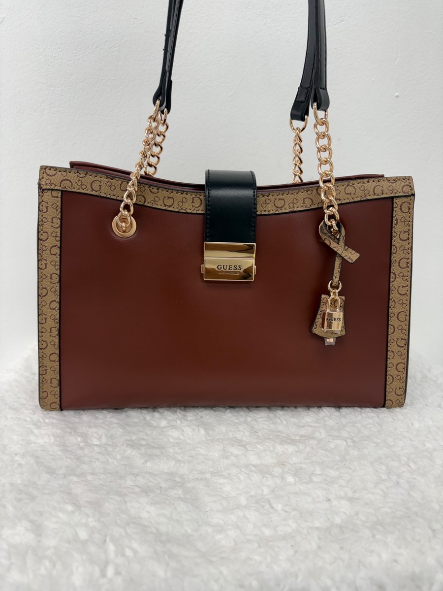 Guess (Arwen) Satchel with clasp - cocoa brown
