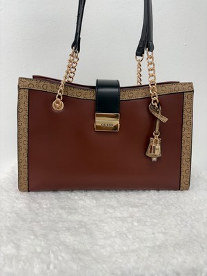 Guess (Arwen) Satchel with clasp - cocoa brown