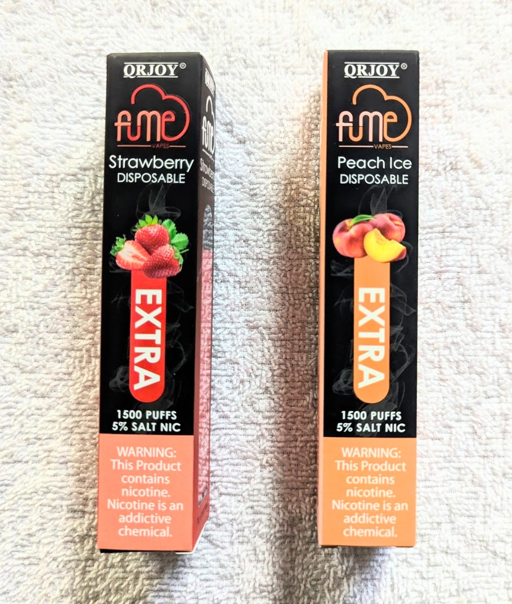 Qrjoy Fume 1500 puffs. Strawberry or Peach Ice.