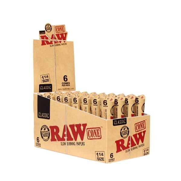 RAW CLASSIC 1 1/4 Cones 6 Per Pack.