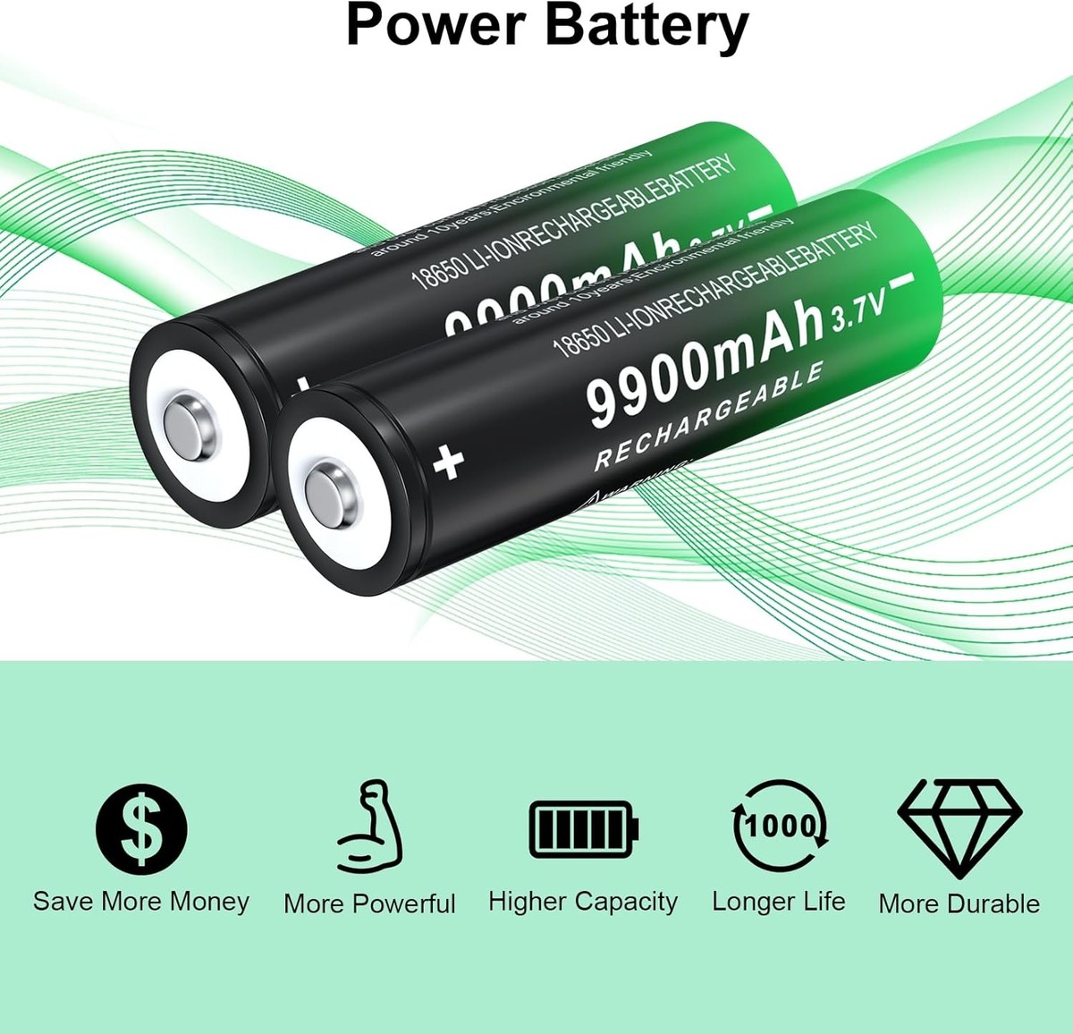 GTL EvreFire 18650 Rechargeable Battery. Raised + Side.
