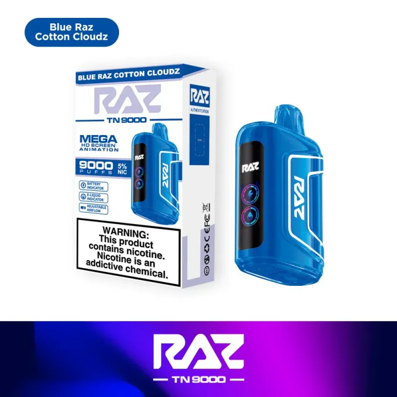 RAZ TN9000 Disposable Vape. Blue Raz Cotton Cloudz.