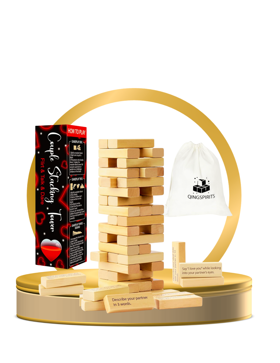 Tumble Tower Game for Couples  - 54pcs Exciting Date Night Stacking Wooden Blocks