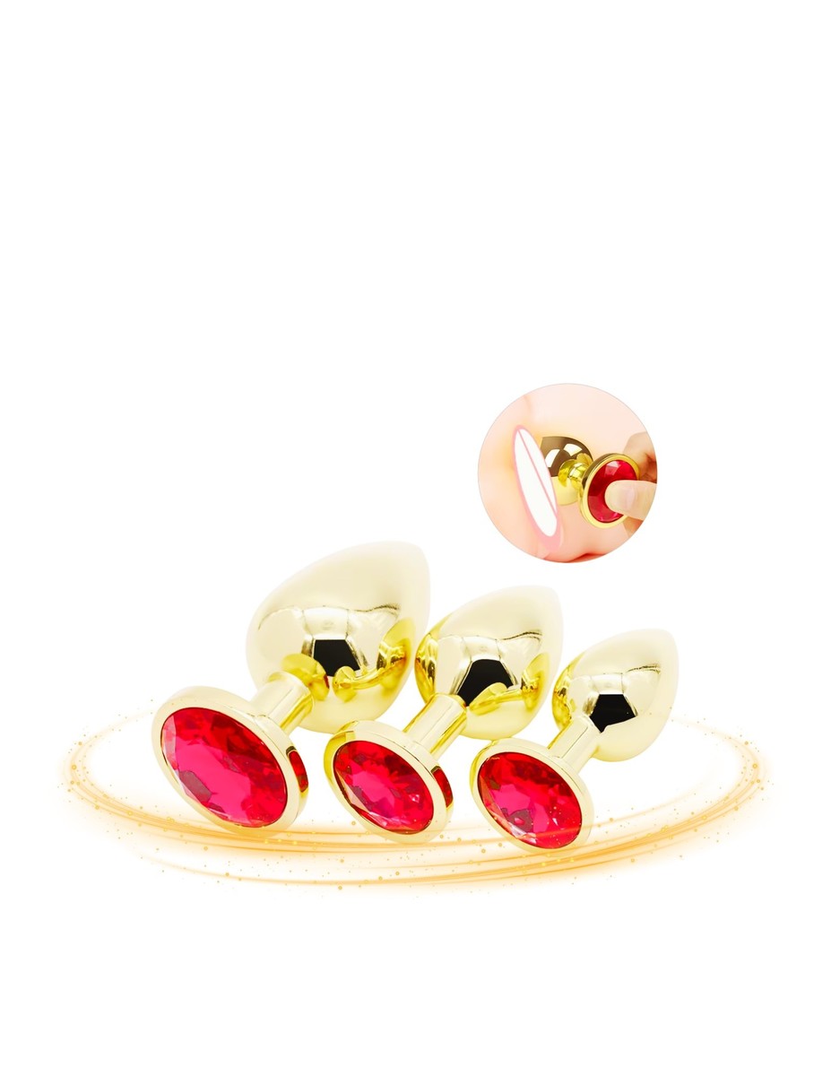 Primo's Golden 3Pcs/Set Metal Anal Butt Plugs Stainless w/ Crystal Jewelry