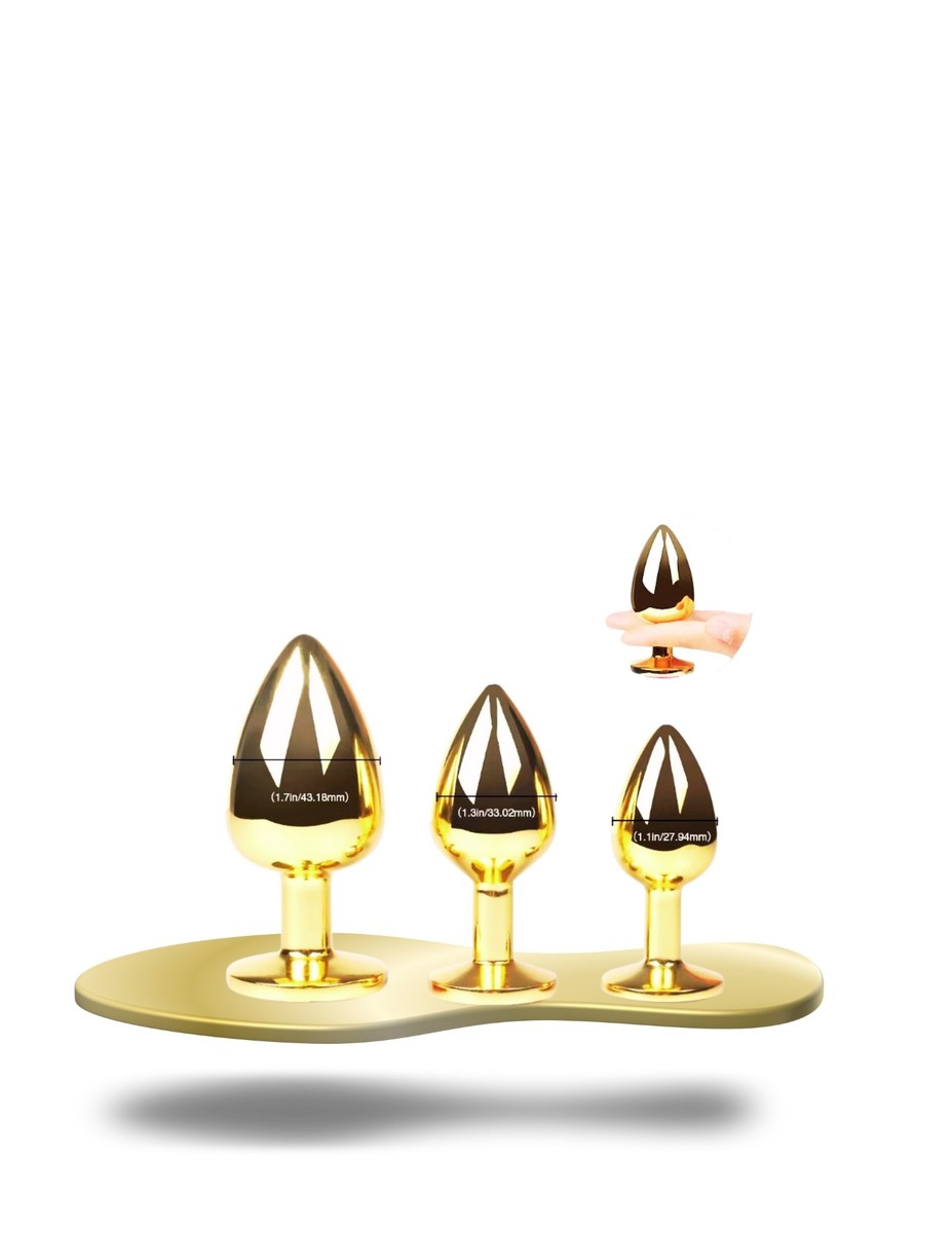Primo's Golden 3Pcs/Set Metal Anal Butt Plugs Stainless w/ Crystal Jewelry