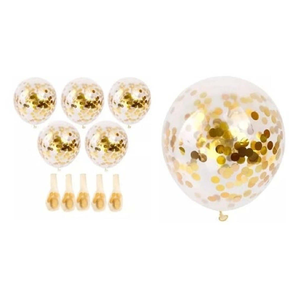 Set globos con confeti 6U dorado