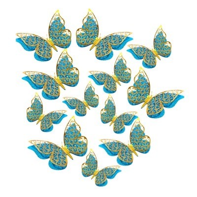 Mariposas decorativas 3D 12U dorado/celeste