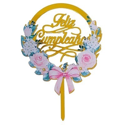 Topper feliz cumpleaños floral