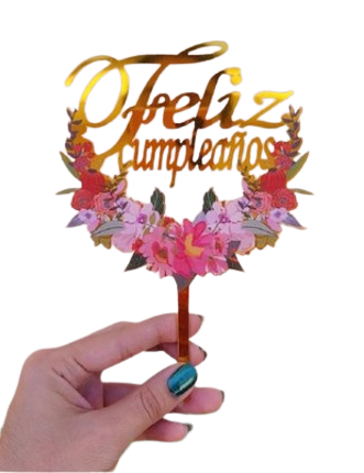 Topper feliz cumpleaños floral