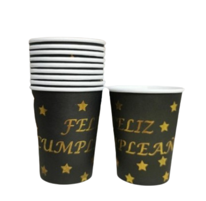 Vasitos desechables negro y dorado