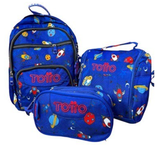 Mochila + lonchera + cartuchera Totto cohete