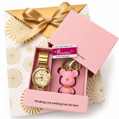 Cajita con reloj acero inoxidable + llavero estilo tous
