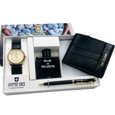 Set de billetera más reloj más bolígrafo y mini perfume