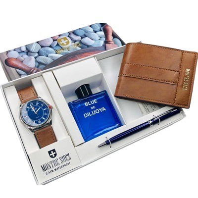 Set de billetera más reloj más bolígrafo y mini perfume