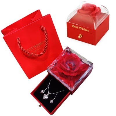 Juego De Plata En Cajita Con Rosa corazón