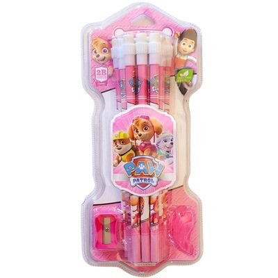 Kit de 12 lápices + tajador + sujeta lápiz Paw patrol rosado