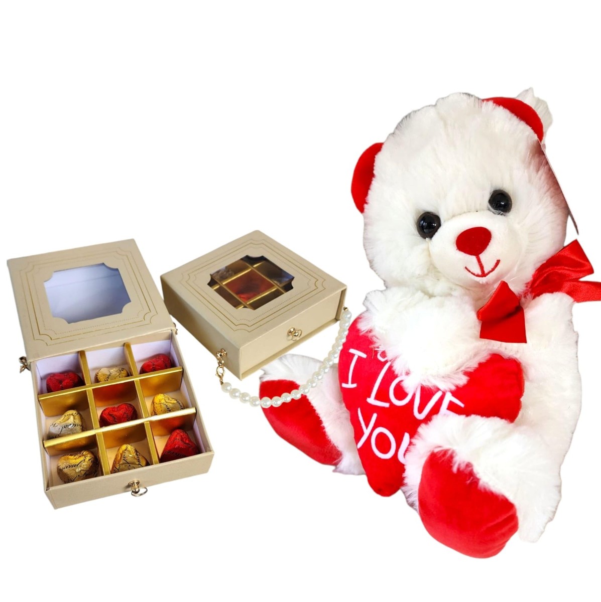 Oso de peluche más caja con chocolates