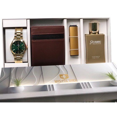 Set de billetera más reloj más encendedor eléctrico y mini perfume