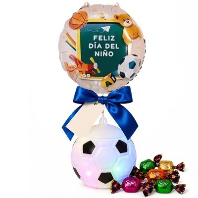 Vaso con pajilla balón de fútbol "Feliz día del niño"