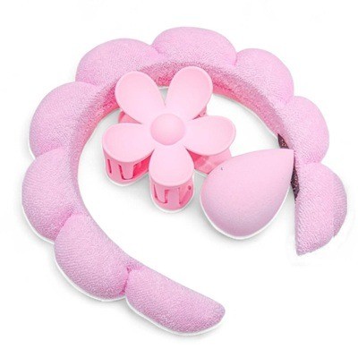 Diadema + esponja de maquillaje + clip para el cabello Rosada