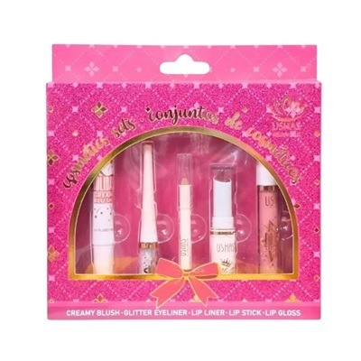 Kit de blush en crema + delineador con glitter + delineador de labios + labial + lipgloss