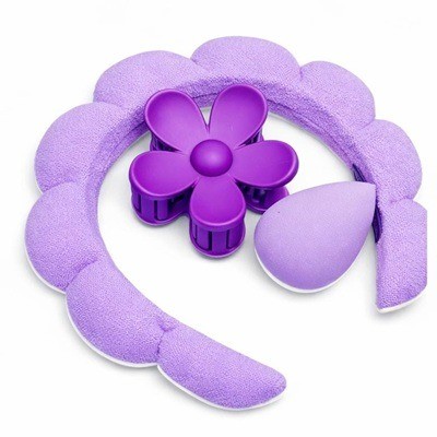 Diadema + esponja de maquillaje + clip para el cabello Lila