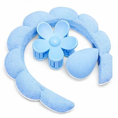 Diadema + esponja de maquillaje + clip para el cabello celeste