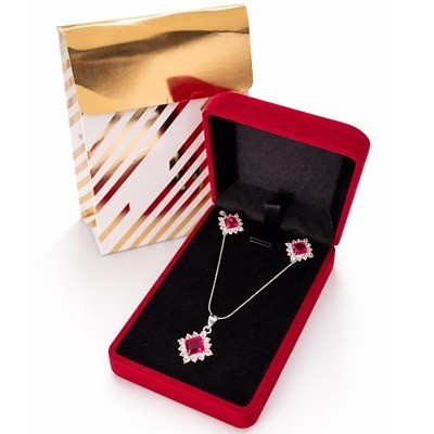 Juego de plata circonia roja