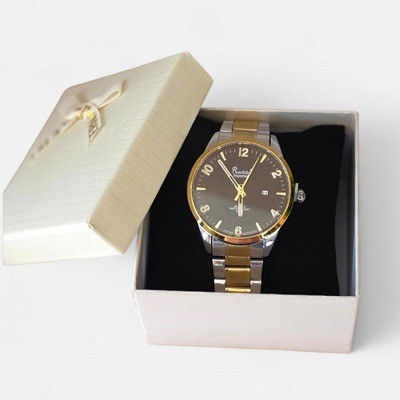 Reloj para caballero Racklo plateado y dorado fondo oscuro