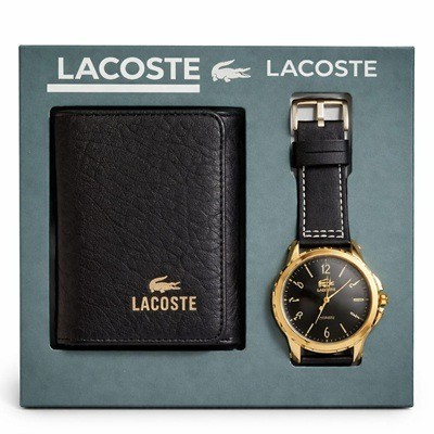 Billetera Lacoste con reloj dorado