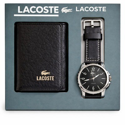 Billetera Lacoste con reloj plateado