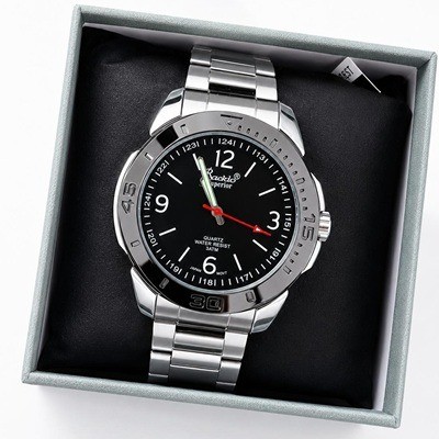 Reloj Racklo De Acero Inoxidable Plateado Con Negro