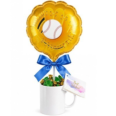 Taza con chocolates variados y globo Béisbol