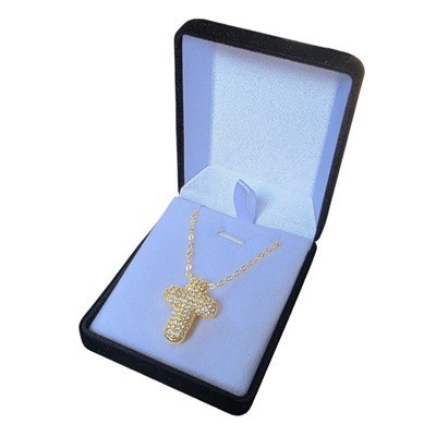 Cadena con dije de cruz con baño en oro