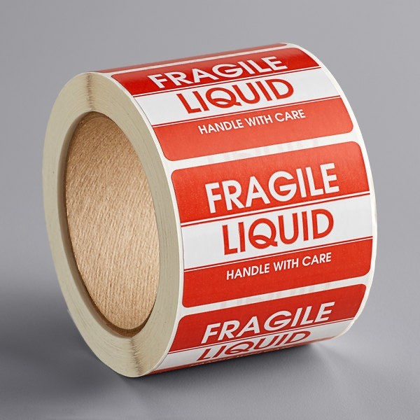 2" x 3" Fragile Liquid Handle With Care Gloss Paper Permanent Label - 500/Roll